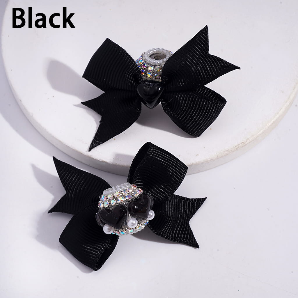 Acrylic Beads with Shiny Clear Hearts and Fabric Bowknot, AB Rhinestone and White Pearl Chains, Multi-Color