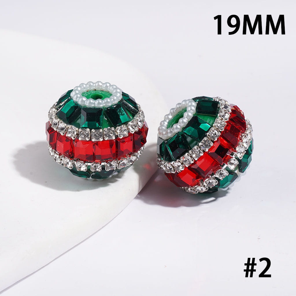 Handmade Christmas Series Acrylic Beads with Red and Green Diamonds, White Pearl & AB Clear Rhinestone Chains
