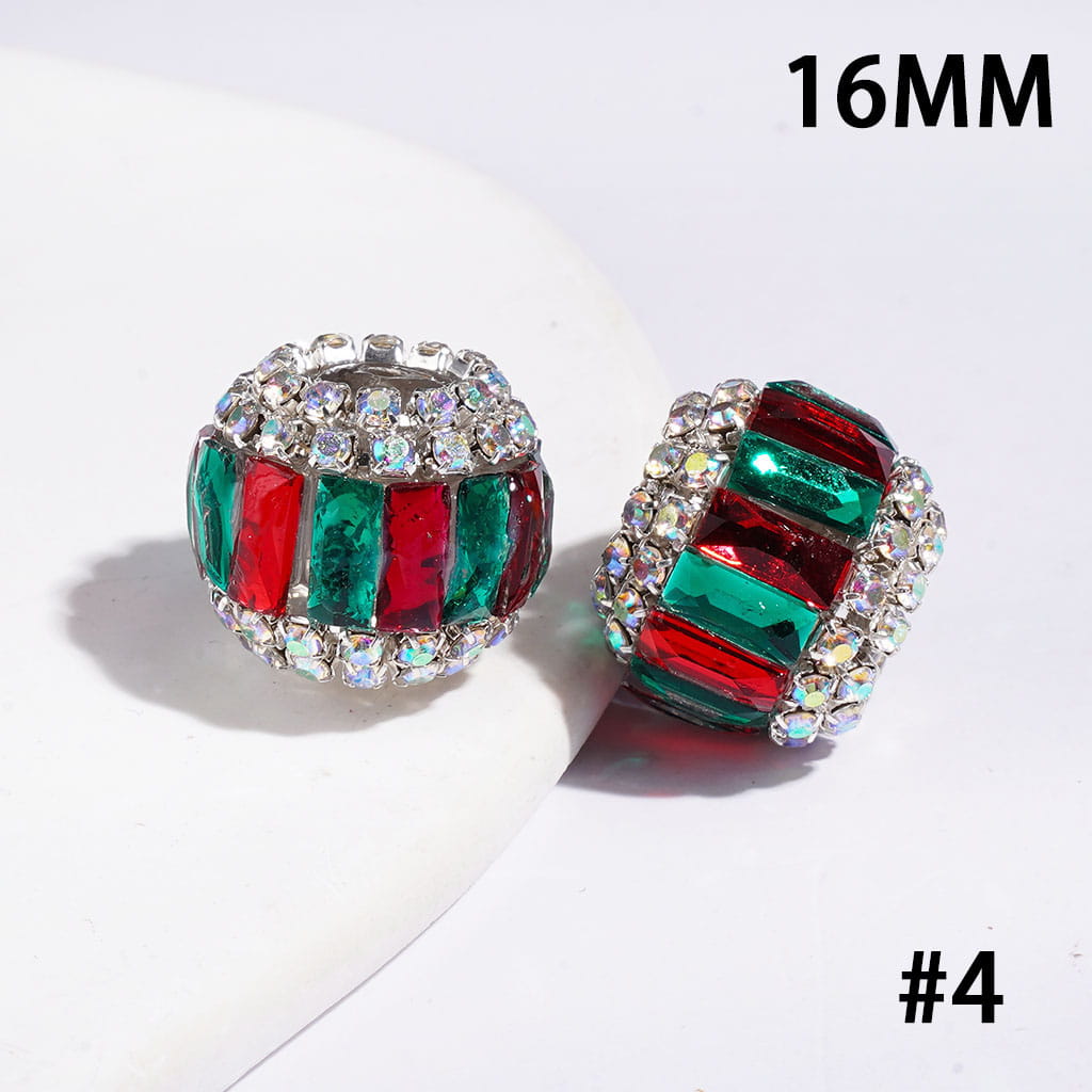 Handmade Christmas Series Acrylic Beads with Red and Green Diamonds, White Pearl & AB Clear Rhinestone Chains