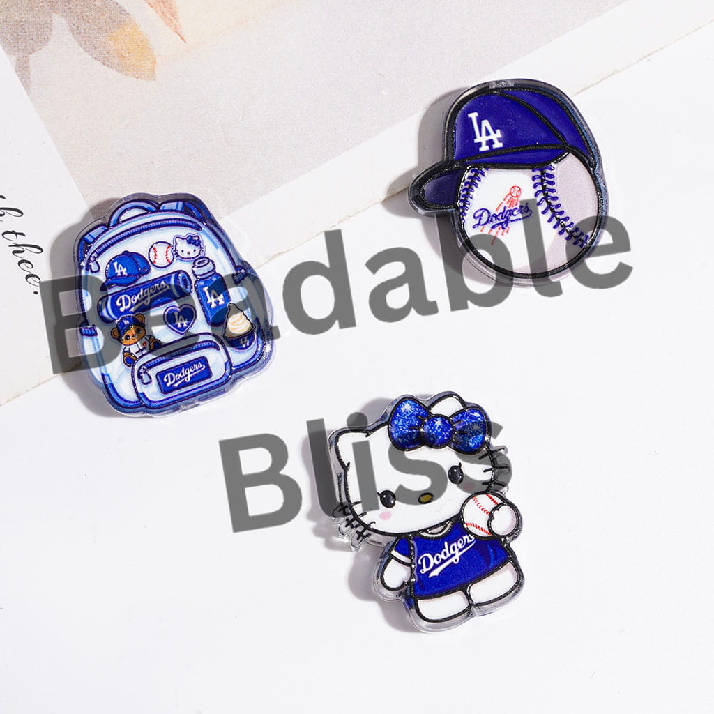 American LA Baseball Team Acrylic Beads, Semi-Clear, Random Mix