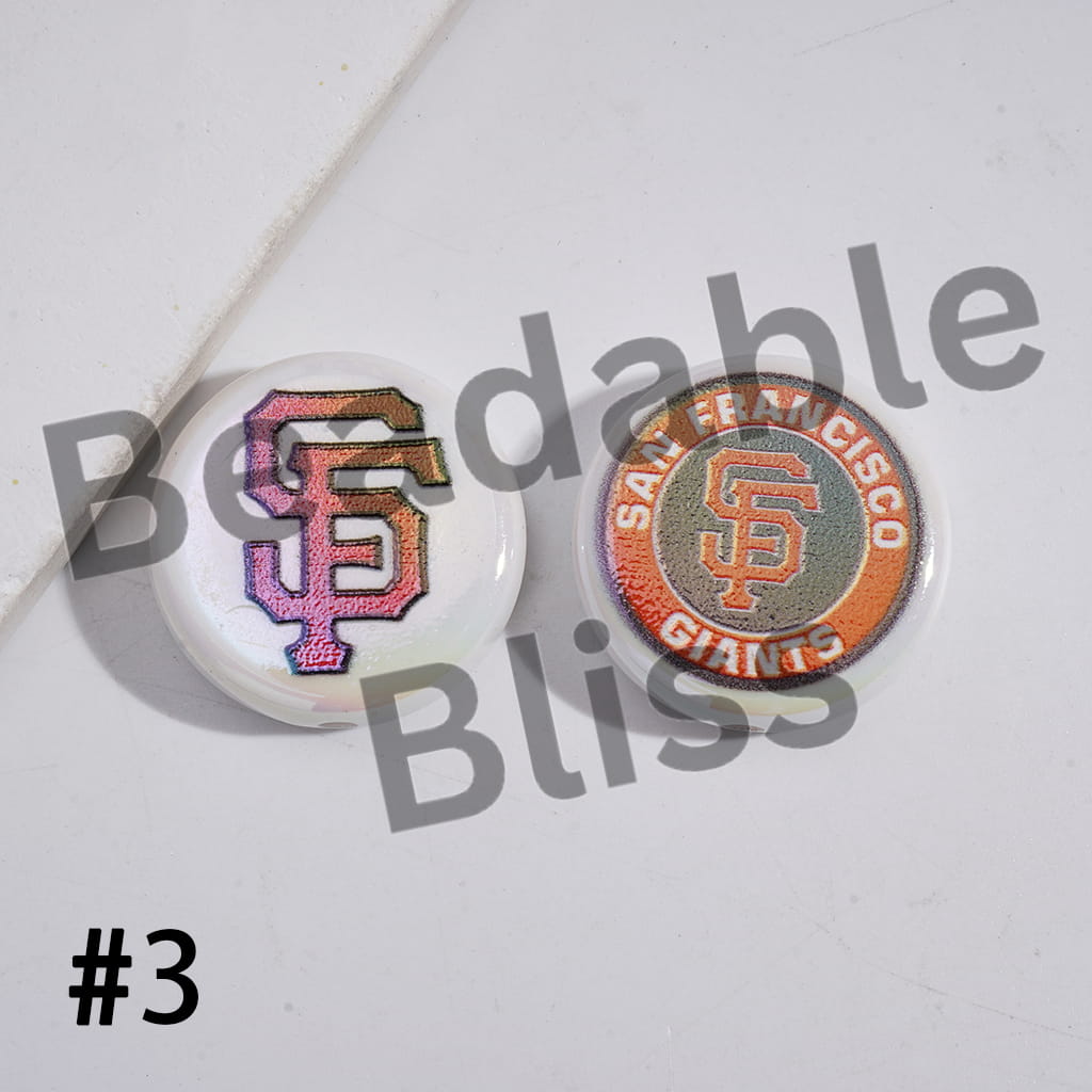 Two San Francisco Giants pins on a white background with 'Bendable Bliss' text overlay.

