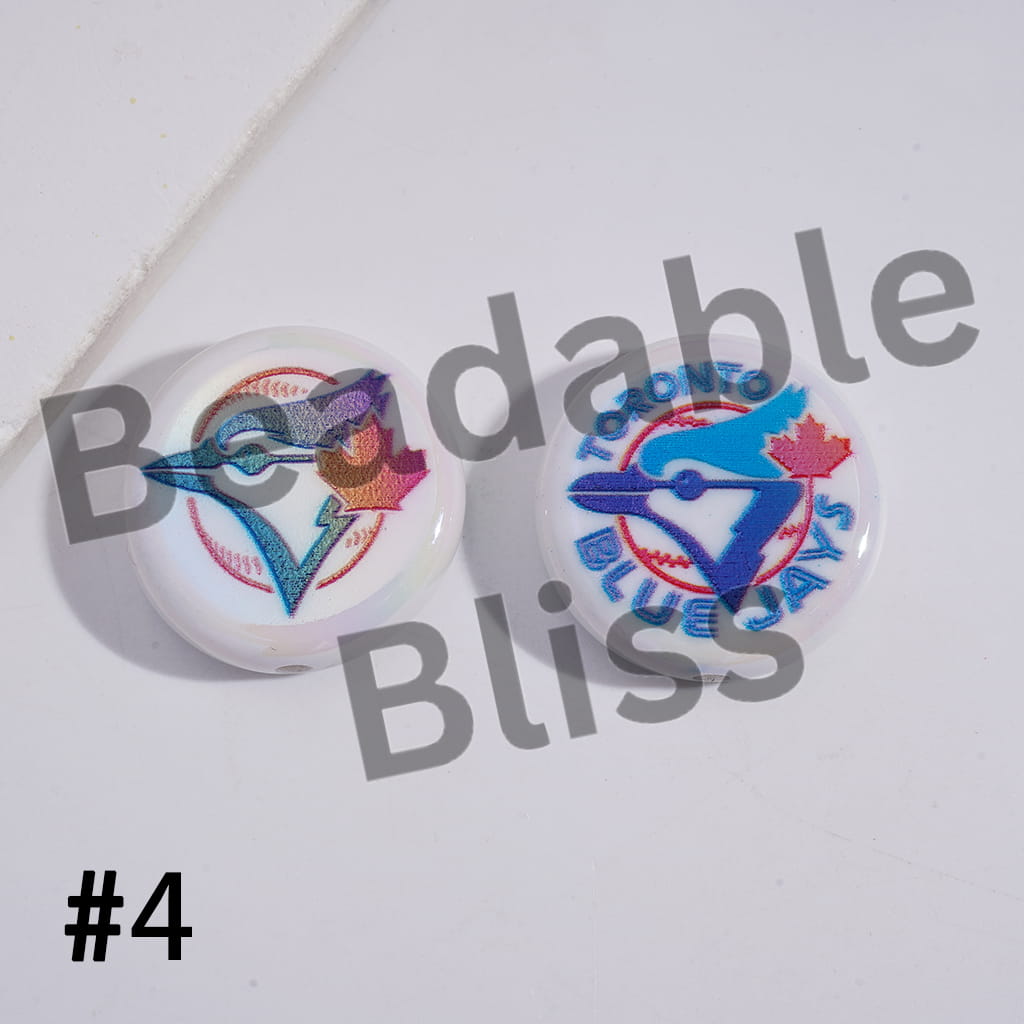 Two buttons with sports team logos on a white background, branded 'Bodable Bliss'.


