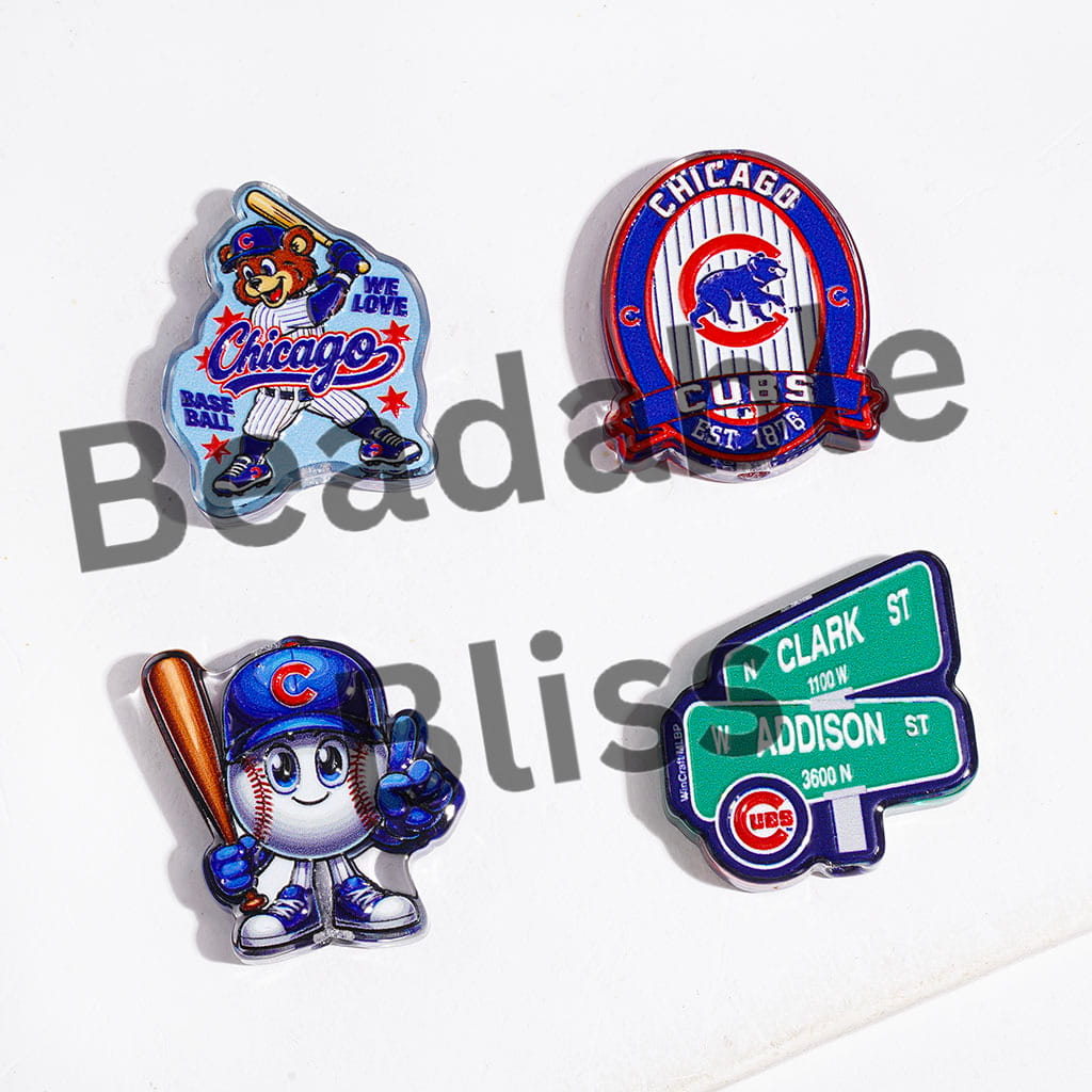 American Baseball Chicago Bear Team Acrylic Beads, Semi-Clear, Random Mix