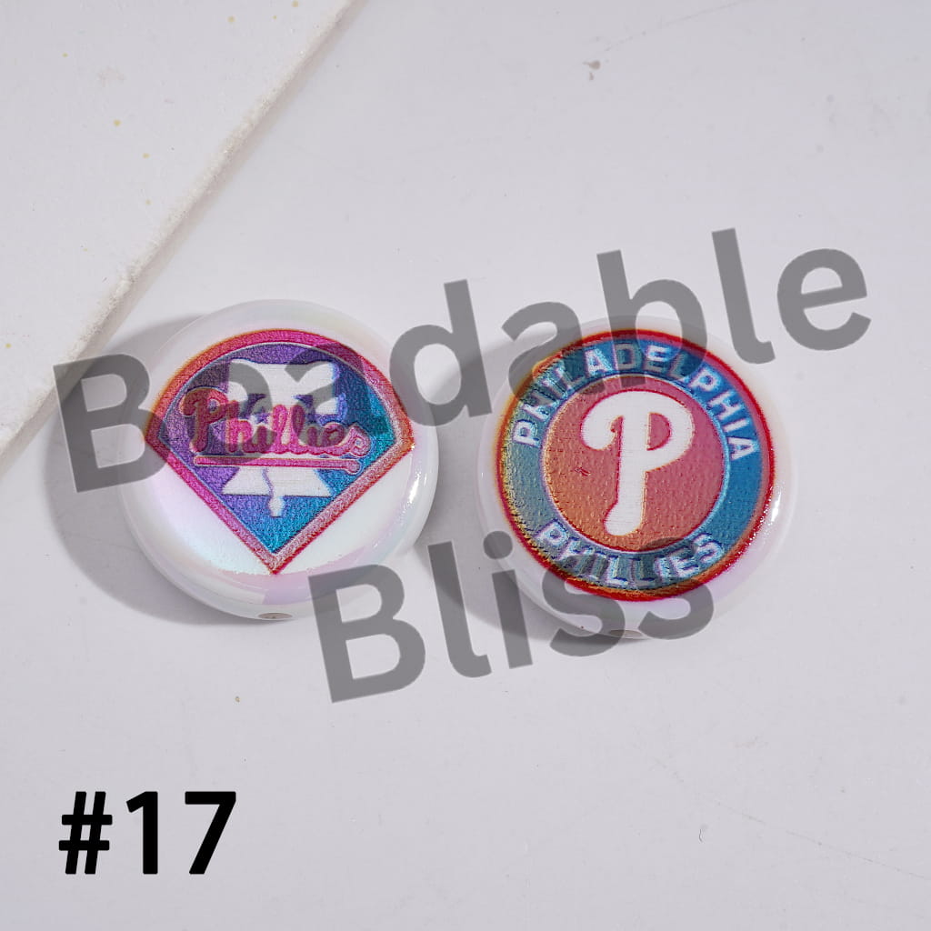 Two buttons with Philadelphia Phillies logos on a white background with 'Bodahle Bliss' text.

