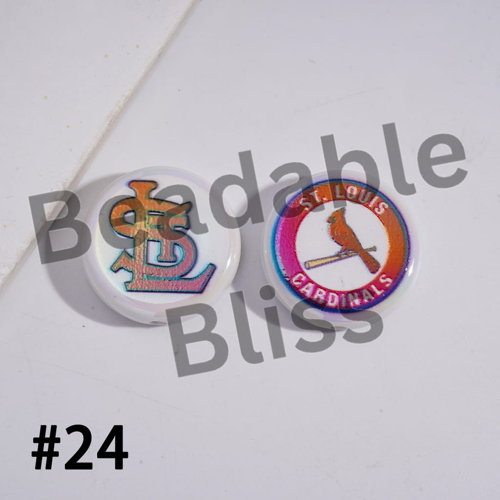 Two buttons with 'KC' and 'Kansas City Royals' text on a white background with 'Beadable Bliss' branding.

