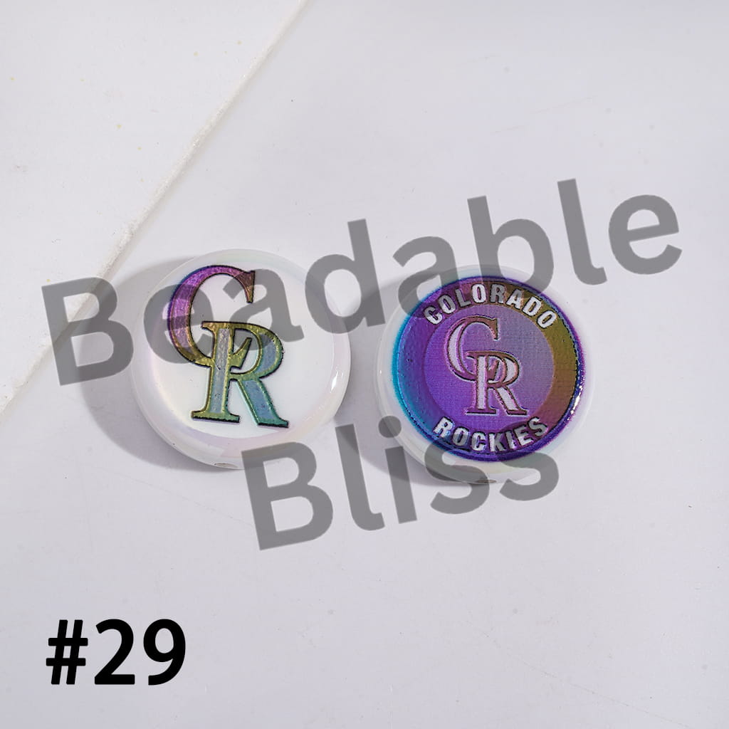 Two Colorado Rockies pins on a white background with 'Beadable Bliss' branding.

