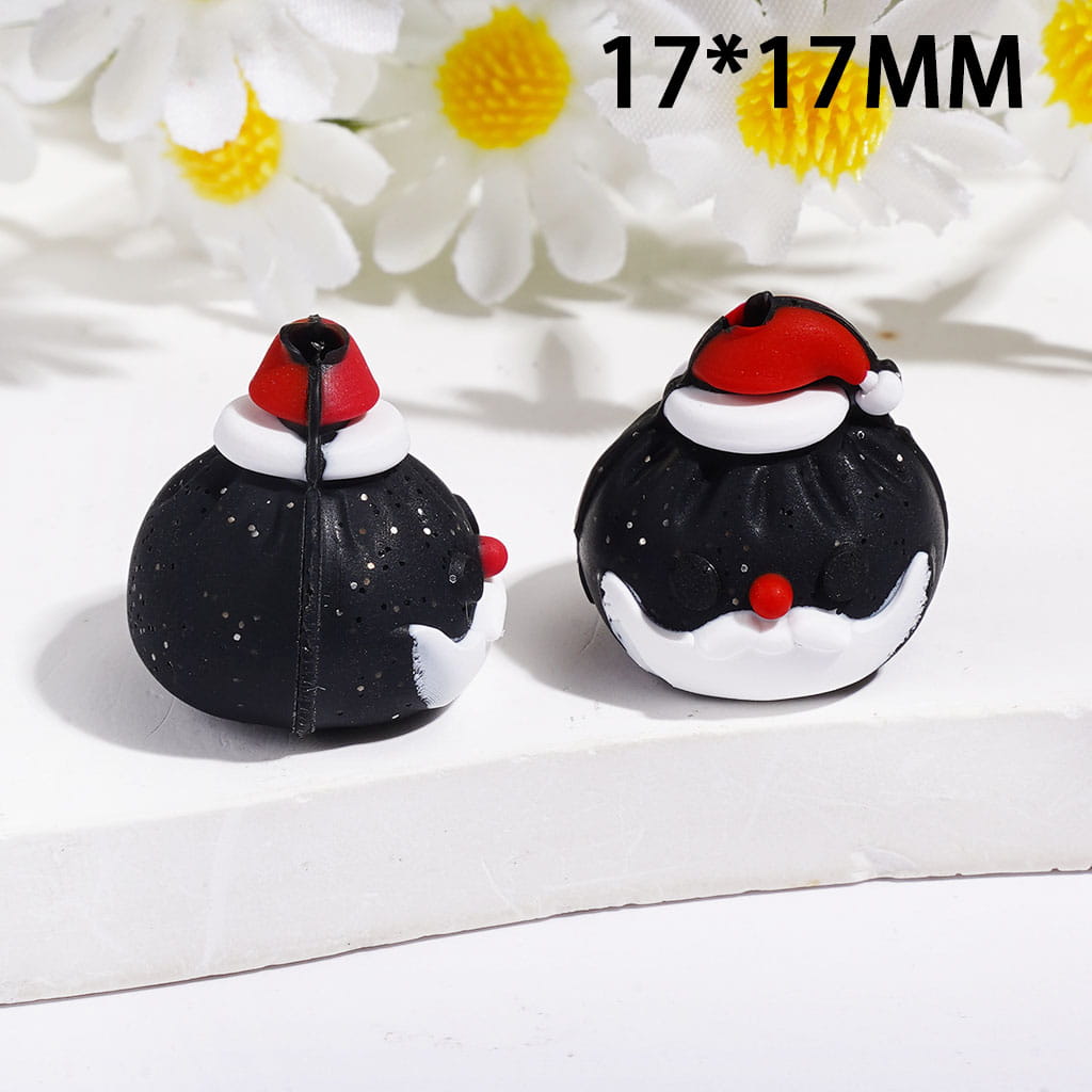 3D Christmas Dumpling with Red Hat and Silver Glitter Silicone Focal Beads, Multi-Color