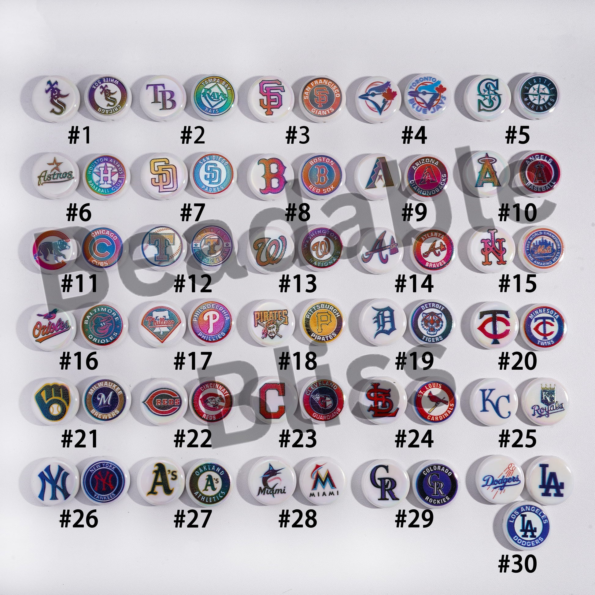 Collection of 30 baseball team logos on a white background

