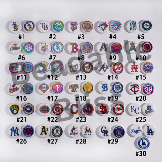 Acrylic Beads UV Coating with Sports American Baseball Series, Around 24MM, Flat Round Shape