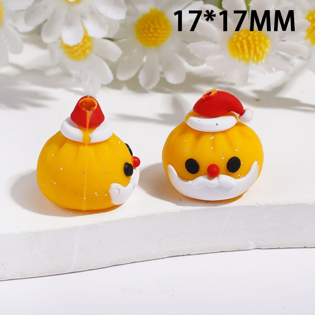 3D Christmas Dumpling with Red Hat and Silver Glitter Silicone Focal Beads, Multi-Color
