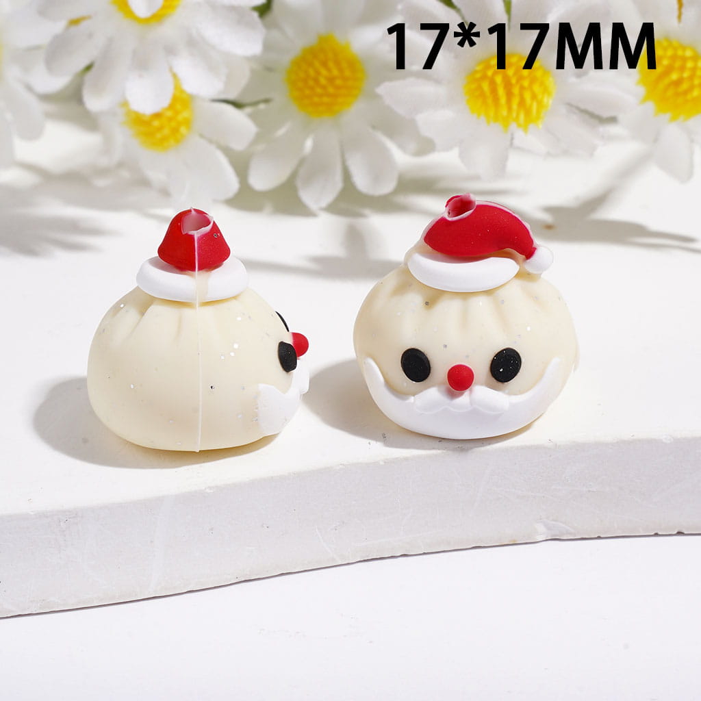 3D Christmas Dumpling with Red Hat and Silver Glitter Silicone Focal Beads, Multi-Color