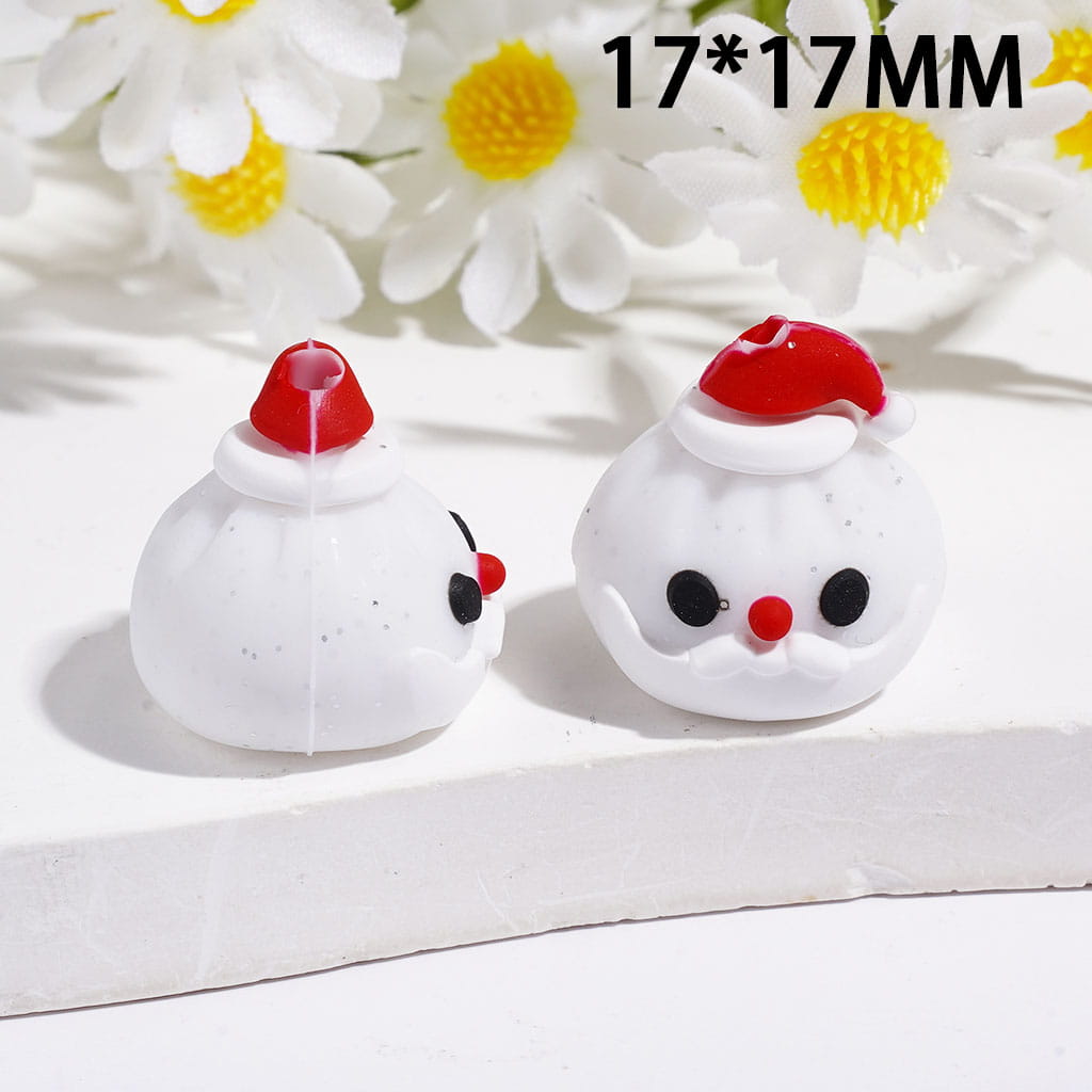 3D Christmas Dumpling with Red Hat and Silver Glitter Silicone Focal Beads, Multi-Color
