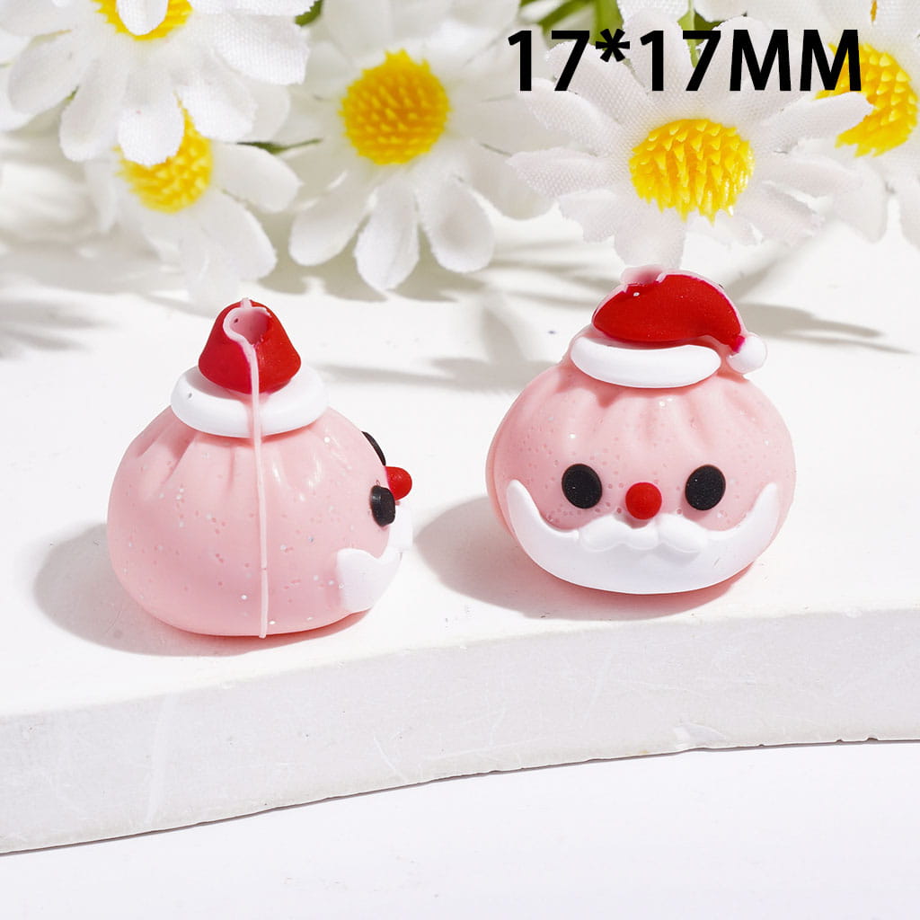 3D Christmas Dumpling with Red Hat and Silver Glitter Silicone Focal Beads, Multi-Color