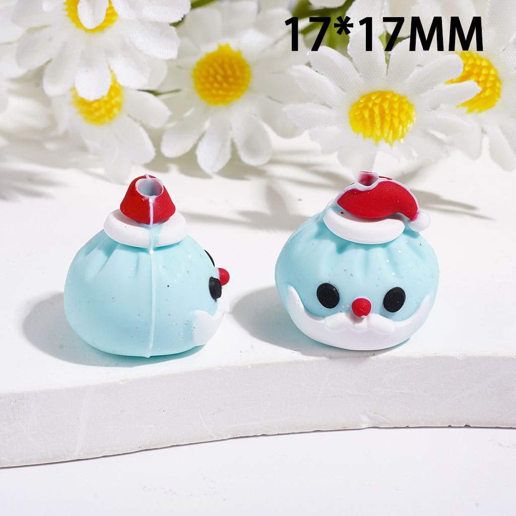 3D Christmas Dumpling with Red Hat and Silver Glitter Silicone Focal Beads, Multi-Color