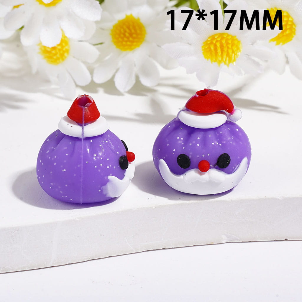 3D Christmas Dumpling with Red Hat and Silver Glitter Silicone Focal Beads, Multi-Color