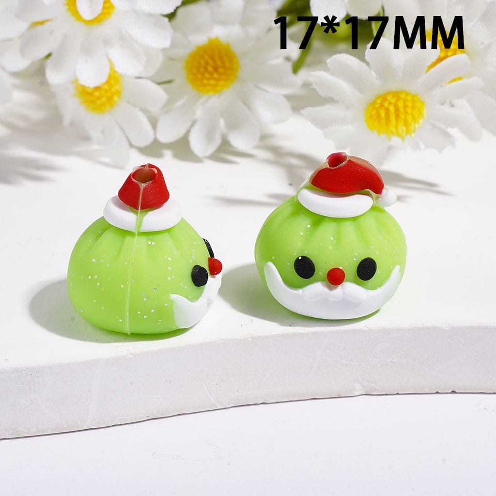 3D Christmas Dumpling with Red Hat and Silver Glitter Silicone Focal Beads, Multi-Color