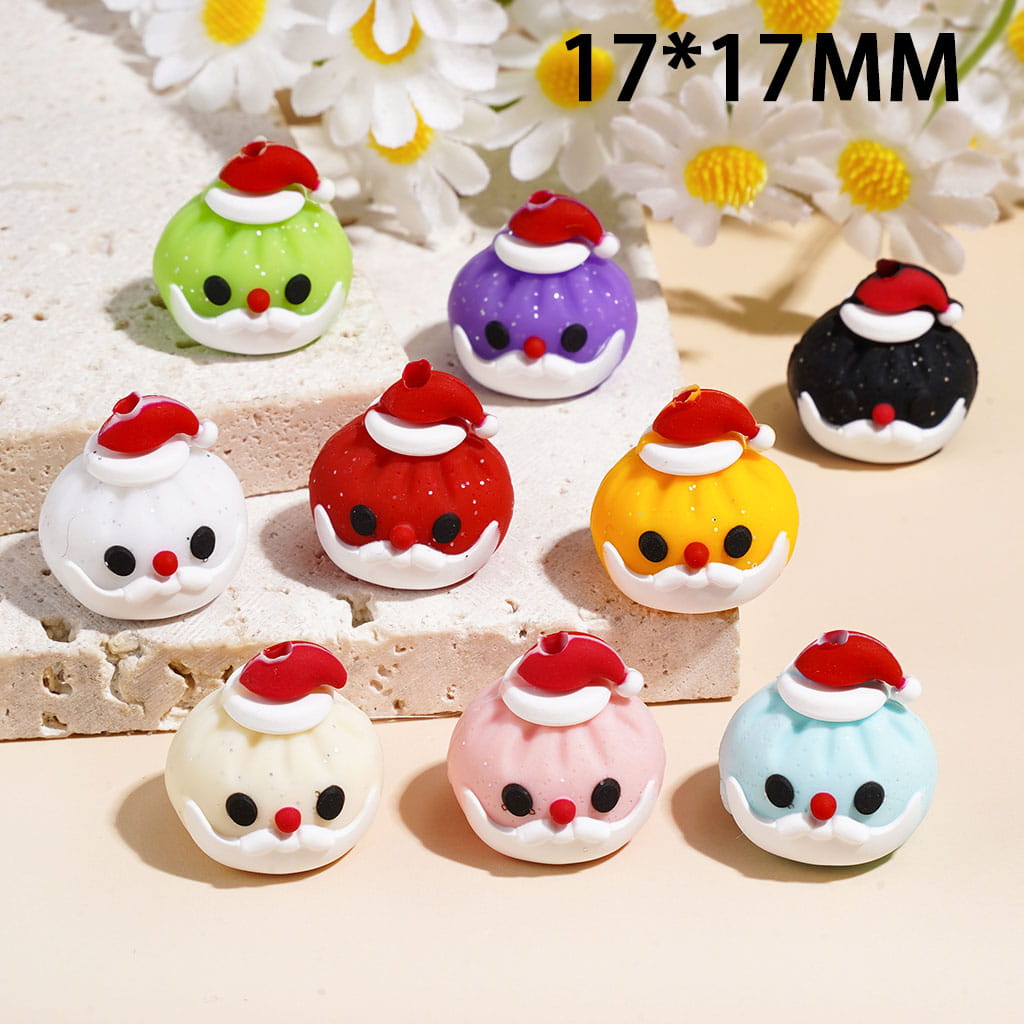 3D Christmas Dumpling with Red Hat and Silver Glitter Silicone Focal Beads, Multi-Color