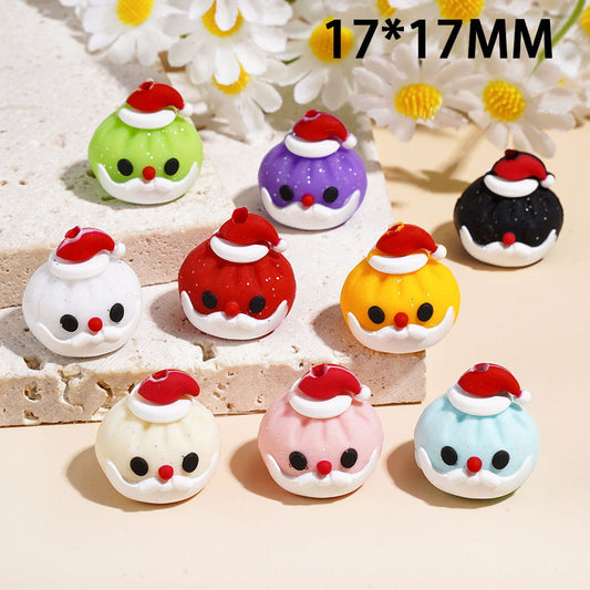 3D Christmas Dumpling with Red Hat and Silver Glitter Silicone Focal Beads, Multi-Color