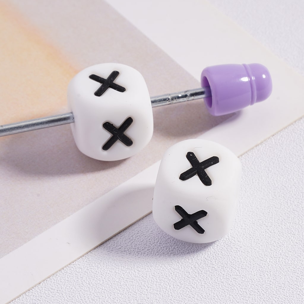 Silicone Letter Beads, Alphabet All Letters, White Color Cube, Square Shape, Size 12mm