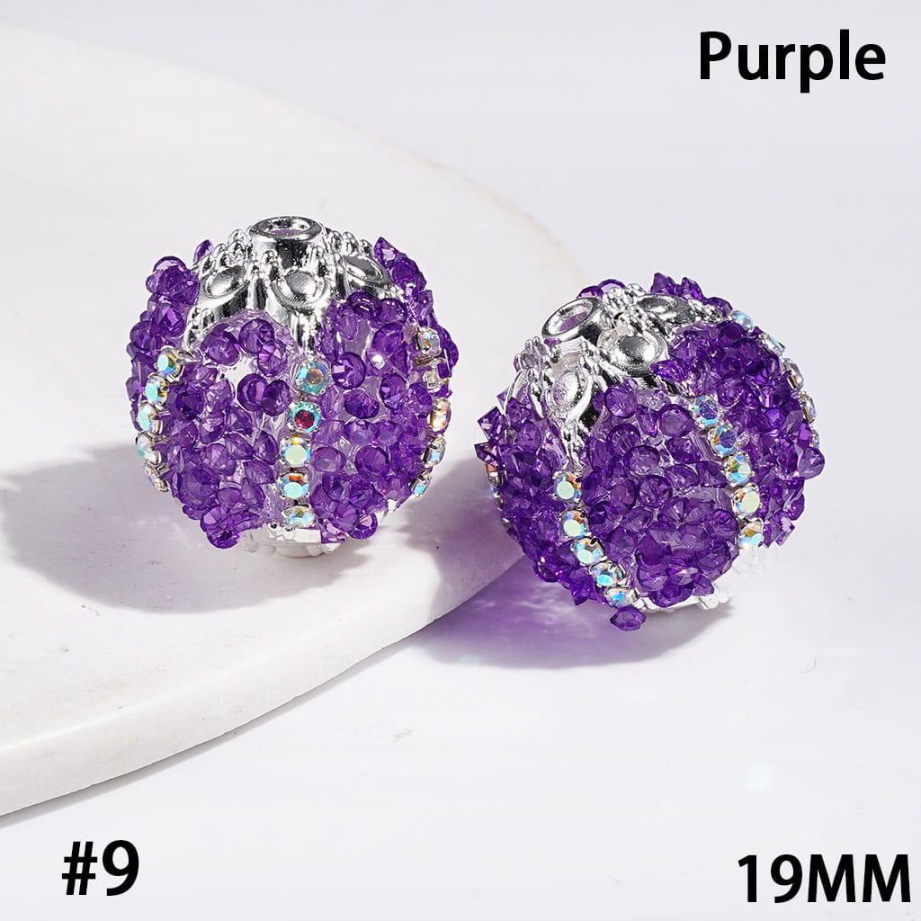 Handmade Sugar Beads with Cone Shaped Rhinestones and AB Rhinestone Chains, Metal Six-Pointed Flower Base, 19MM, Multi-Color