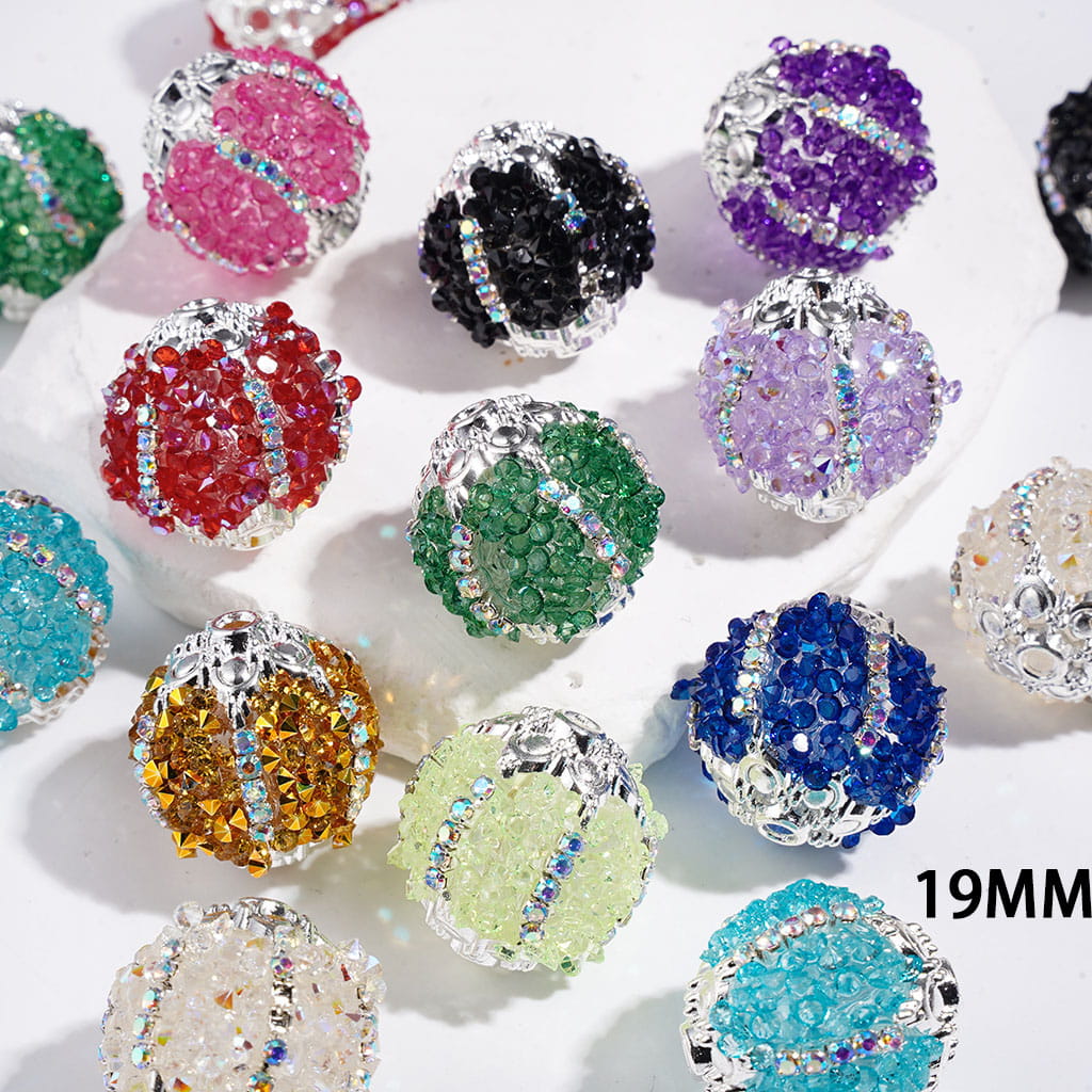 Handmade Sugar Beads with Cone Shaped Rhinestones and AB Rhinestone Chains, Metal Six-Pointed Flower Base, 19MM, Multi-Color