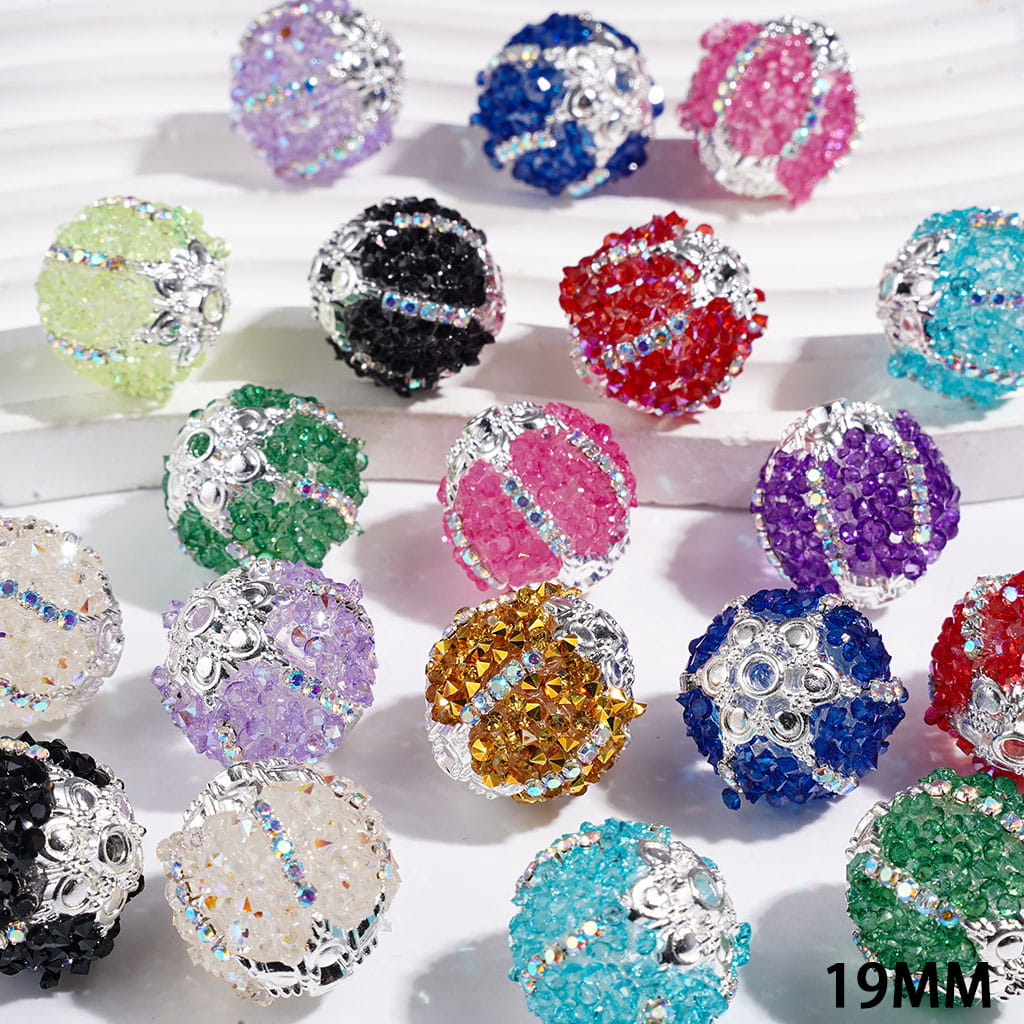 Handmade Sugar Beads with Cone Shaped Rhinestones and AB Rhinestone Chains, Metal Six-Pointed Flower Base, 19MM, Multi-Color