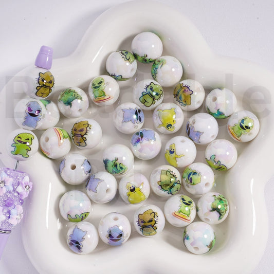 Acrylic Beads UV Coating Cute Oogi Boogi The Nightmar before Christmas White 16MM, Random Mix
