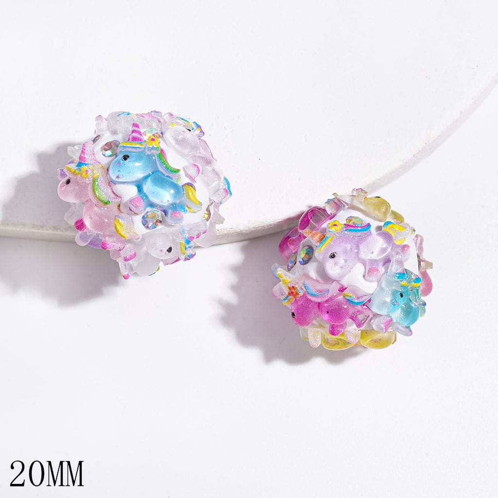 Clay Beads with Cute Rainbow Unicorn and AB Rhinestones, 20MM