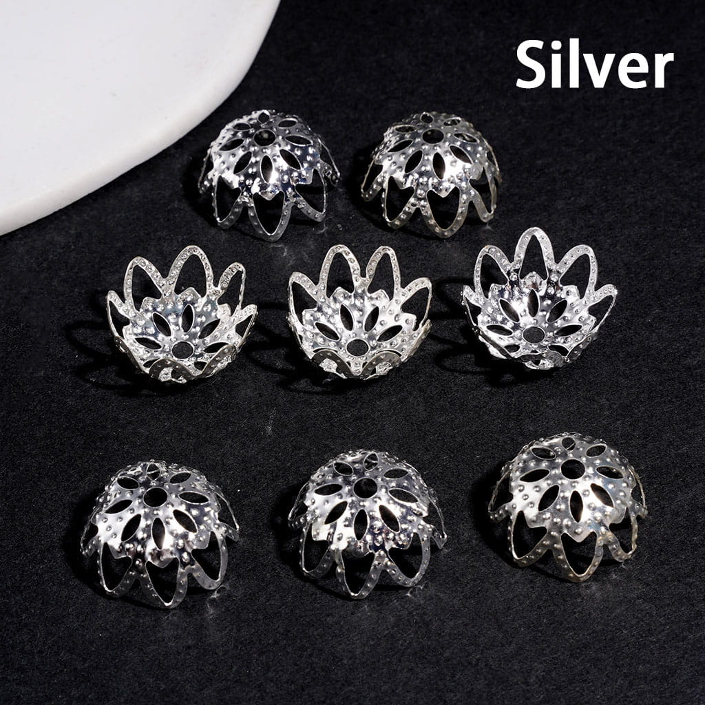 Bead Cages Blooming Lotus Flower, Alloy Bead Cap, Silver and Gold (They Fit 16MM Beads)