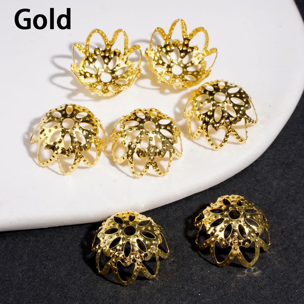 Bead Cages Blooming Lotus Flower, Alloy Bead Cap, Silver and Gold (They Fit 16MM Beads)