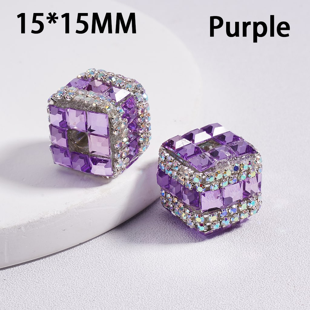 Acrylic Beads Square Cube Shape with Metallic Color Mini Square Rhinestones AB Rhinestones Chains 15*15MM