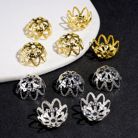 Bead Cages Blooming Lotus Flower, Alloy Bead Cap, Silver and Gold (They Fit 16MM Beads)