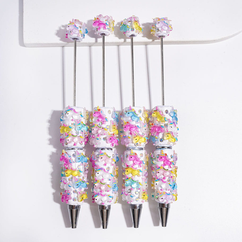 Beadable Clay Pens with Cute Rainbow Unicorn and AB Rhinestones