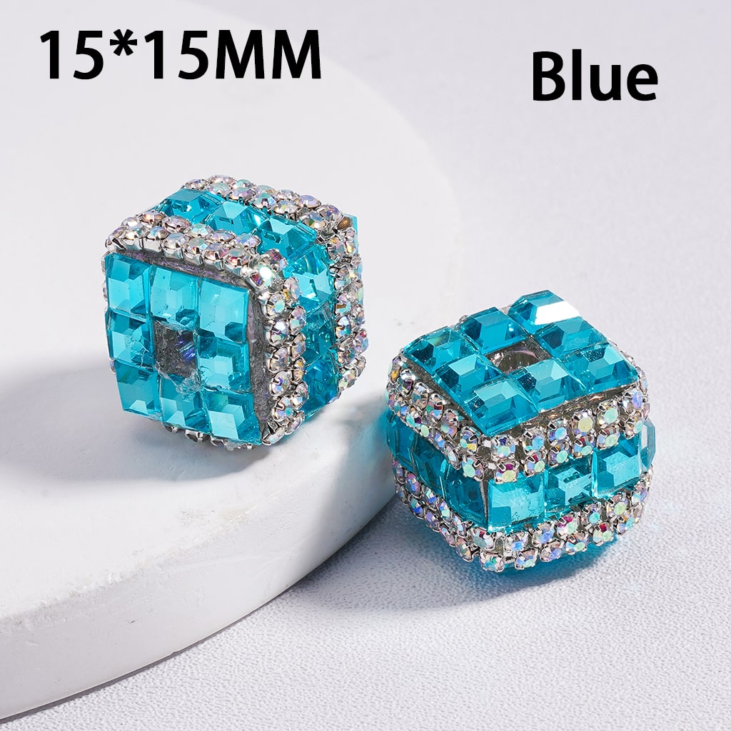 Acrylic Beads Square Cube Shape with Metallic Color Mini Square Rhinestones AB Rhinestones Chains 15*15MM