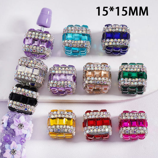 Acrylic Beads Square Cube Shape with Metallic Color Mini Square Rhinestones AB Rhinestones Chains 15*15MM