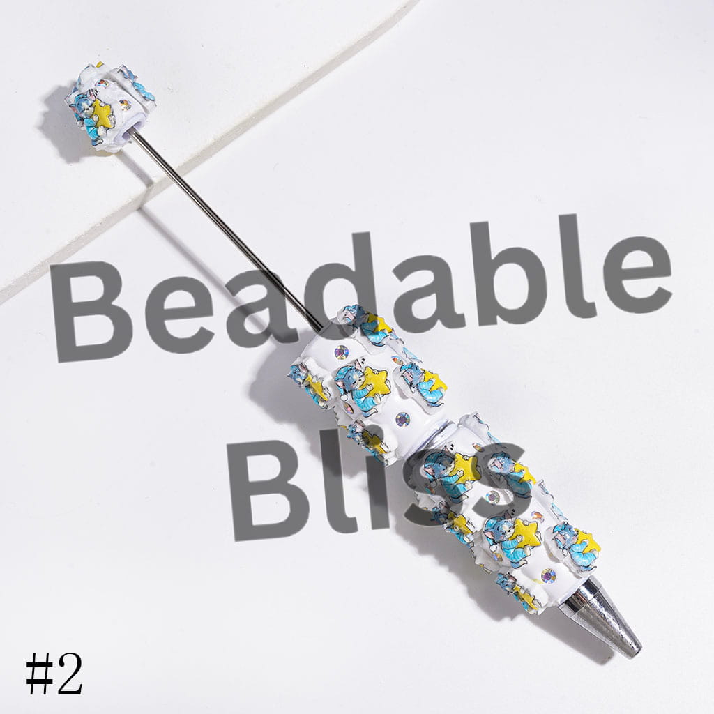 Beadable Clay Pens with Cat & Mouse Characters & AB Rhinestones