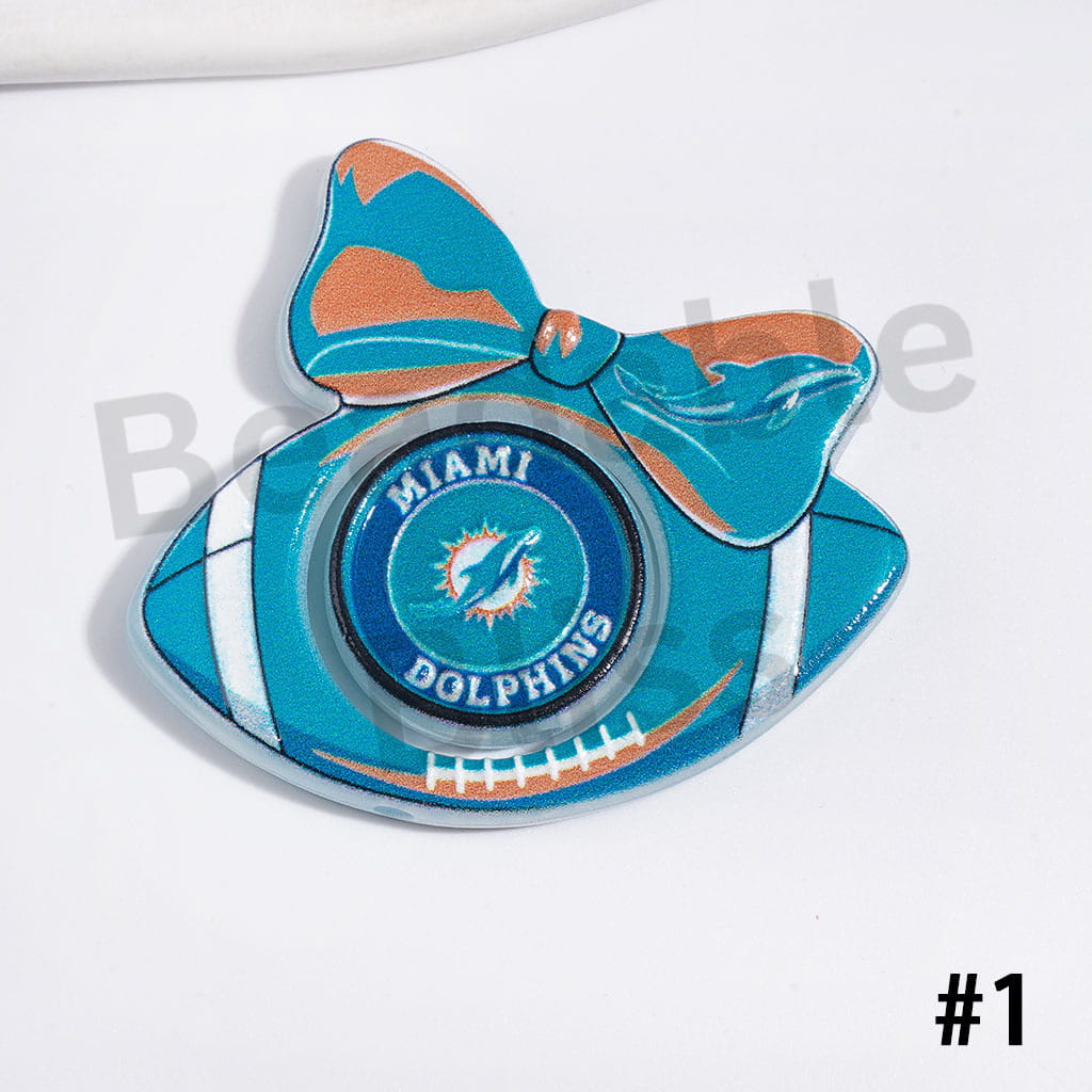 Large Size | American Football Team Collection Set Acrylic Beads, Flat Round Piece & Hollowed Football Frame with Bowtie