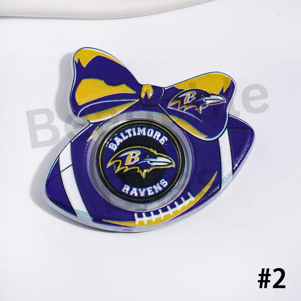 Large Size | American Football Team Collection Set Acrylic Beads, Flat Round Piece & Hollowed Football Frame with Bowtie