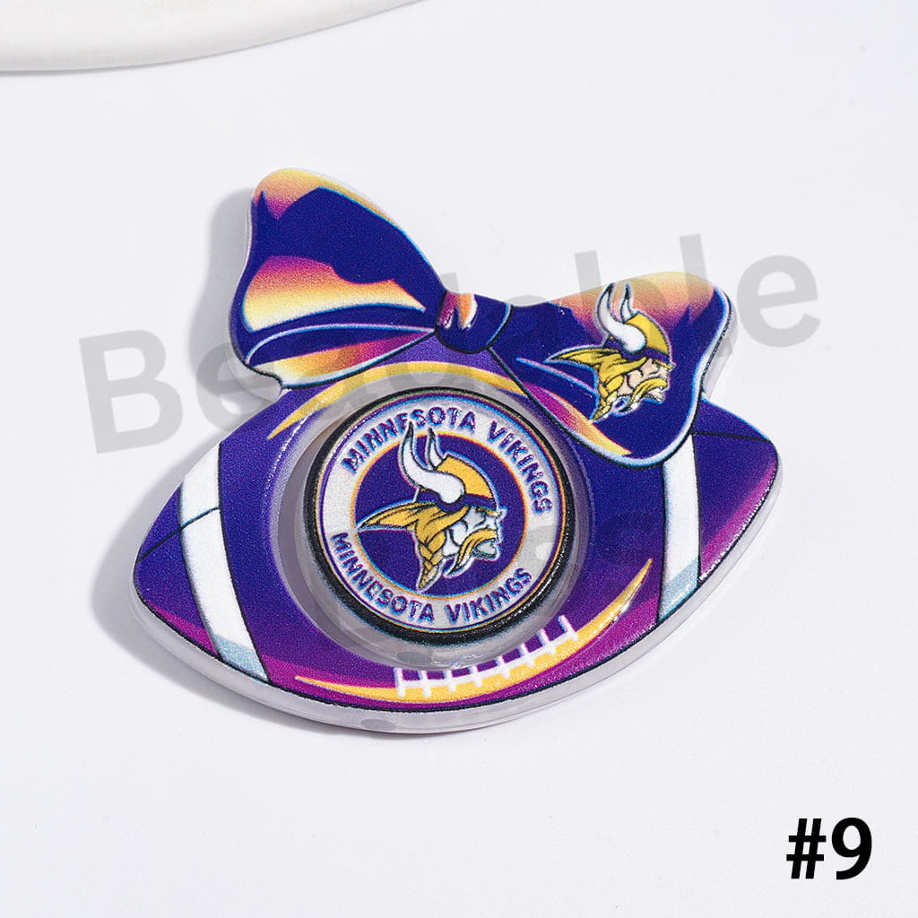 Large Size | American Football Team Collection Set Acrylic Beads, Flat Round Piece & Hollowed Football Frame with Bowtie