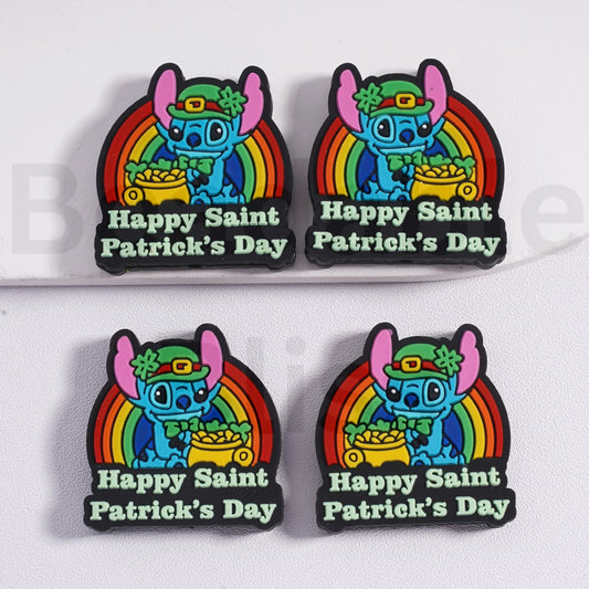 Silicone Focal Beads Happy Saint Patrick's Day Cute Stitc Rainbow
