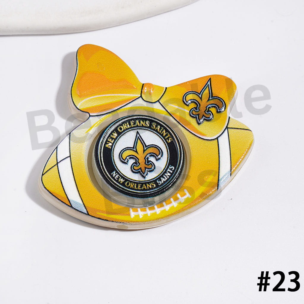 Large Size | American Football Team Collection Set Acrylic Beads, Flat Round Piece & Hollowed Football Frame with Bowtie