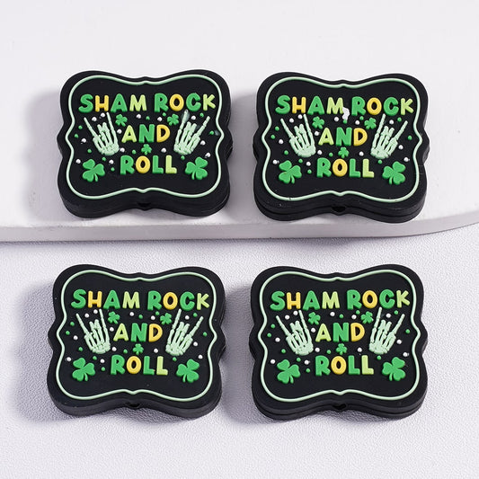 Silicone Focal Beads Shamrock and Roll Skeleton Hand Saint Patrick's Day