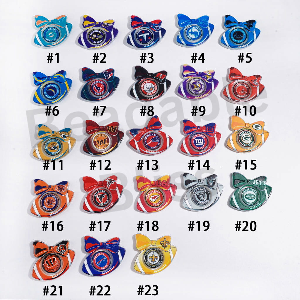 Large Size | American Football Team Collection Set Acrylic Beads, Flat Round Piece & Hollowed Football Frame with Bowtie