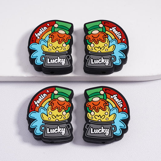 Silicone Focal Beads Cute Gnome with Green Hat Saint Patrick's Day
