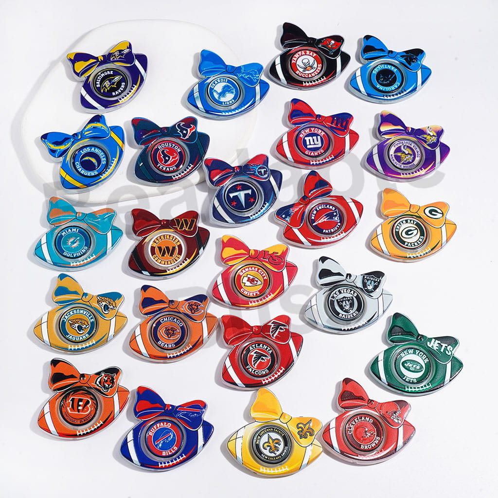 Large Size | American Football Team Collection Set Acrylic Beads, Flat Round Piece & Hollowed Football Frame with Bowtie
