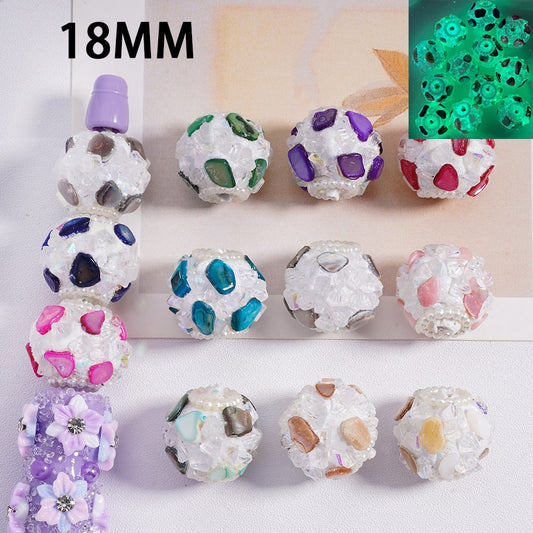 Clay Beads Luminous Mini Cute Rocks Stones Clear Rhinestones White Pearls Loop 18MM, Random Mix