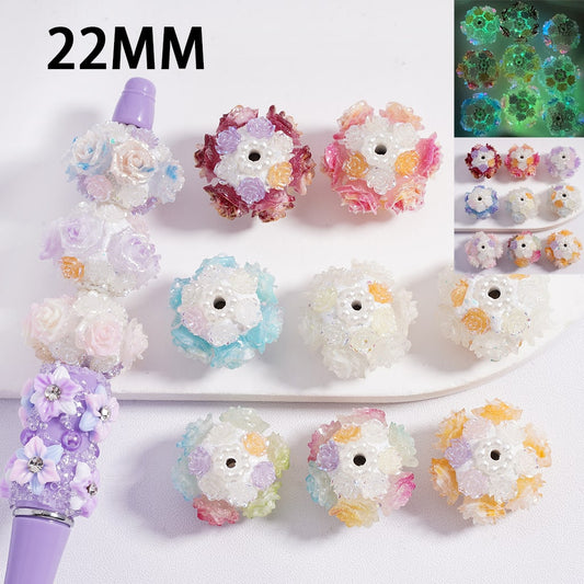 Clay Beads Luminous Color Changing Mini Cute Glitter Rose Flower White Pearls 22MM, Random Mix