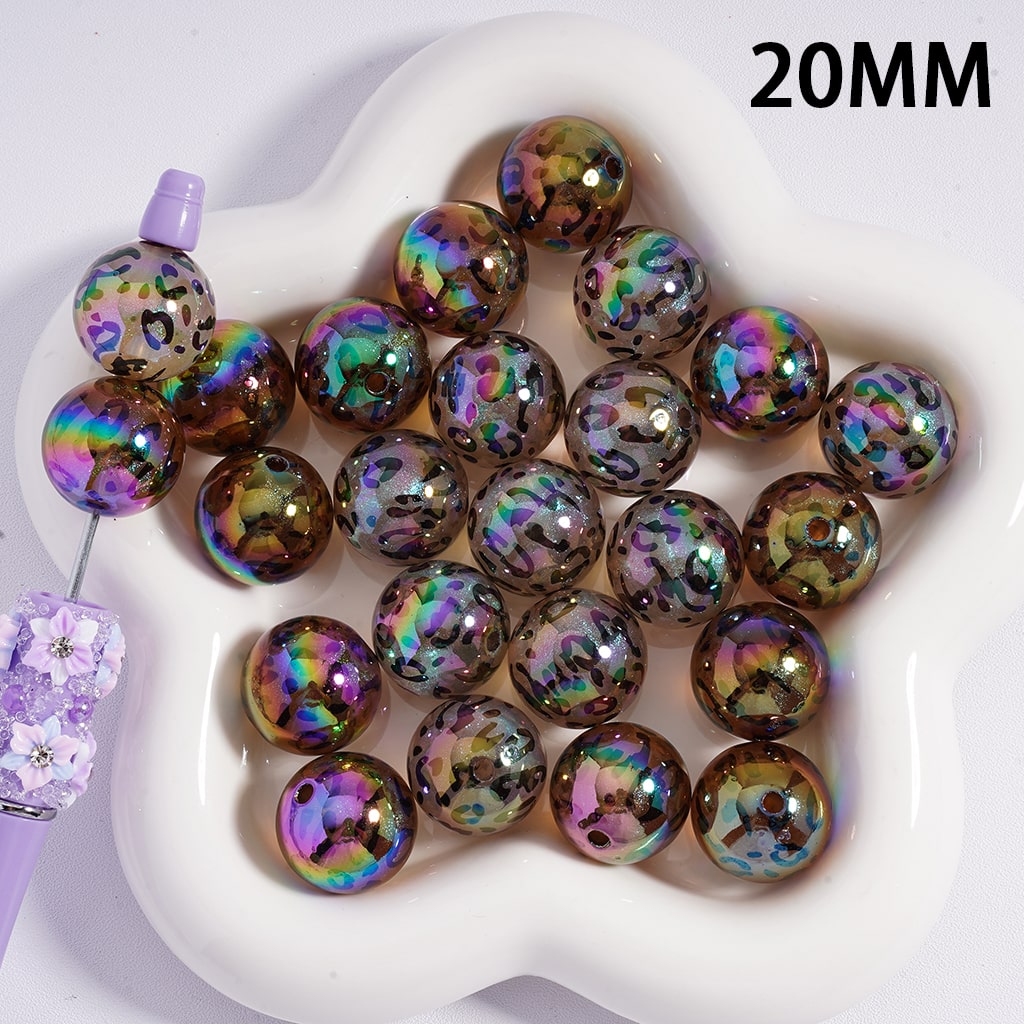 Acrylic Beads UV Coating Glitter Black Leopard Jaguar Prints 20MM