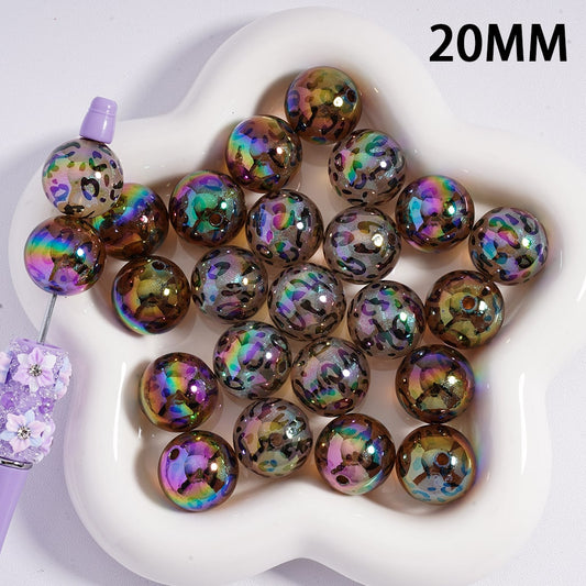 Acrylic Beads UV Coating Glitter Black Leopard Jaguar Prints 20MM