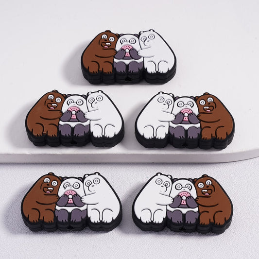 Silicone Focal Beads Three Cute Bears